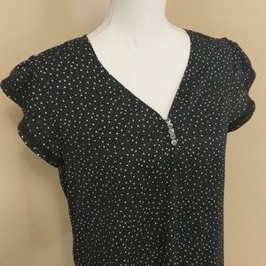 Ann Taylor • Navy Flutter Sleeve Dot Blouse
